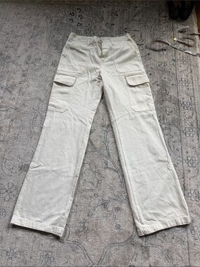 Zara Men's Cream Wide-Leg Cargo Pants